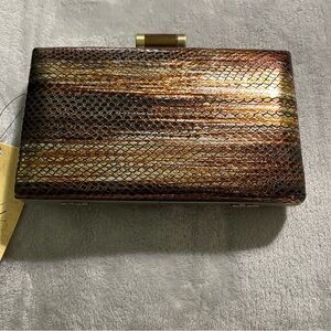 NEW Patricia Nash Alora Metallic Snake Gold Framed Clutch Convertible to Purse